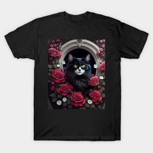 Cat with Roses - Modern digital art T-Shirt